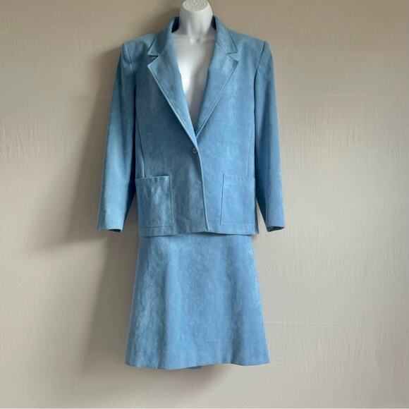 LILLI ANN Collections Vintage Blue Ulra Suede Blazer Skirt Set 
Size XL - Picture 1 of 6